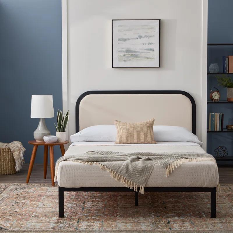 Brookside Metal Bed Frame with Rounded Upholstered Headboard