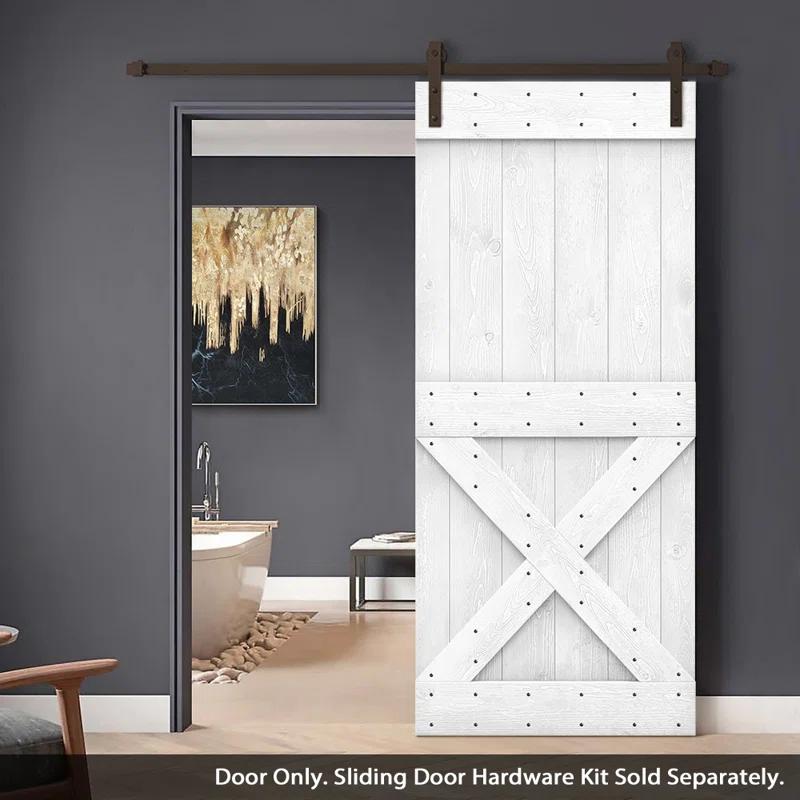 Calhome 84'' Solid Wood Paneled Painted without Installation Hardware Kit Barn Door