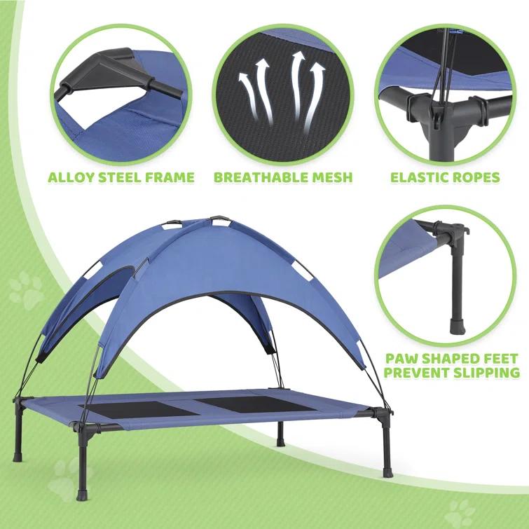 Tucker Murphy Pet™ Elevated Dog Bed With Canopy, Outdoor Dog Cot With Removable Canopy Shade Tent, Raised Pet Cot