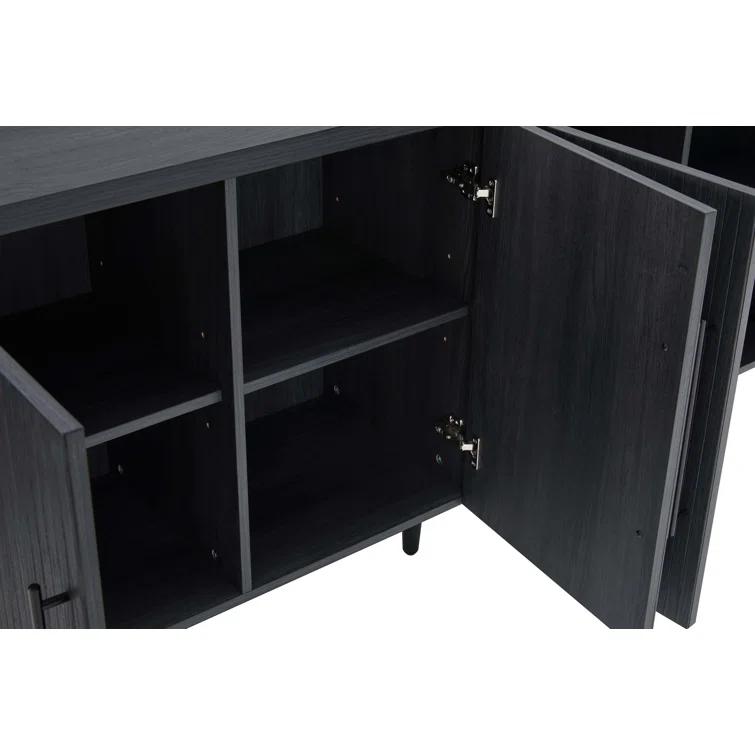 Manhattan Comfort Jodie 65" Mid-Century Modern Sideboard with 8 Adjustable Shelves in Charcoal Gray