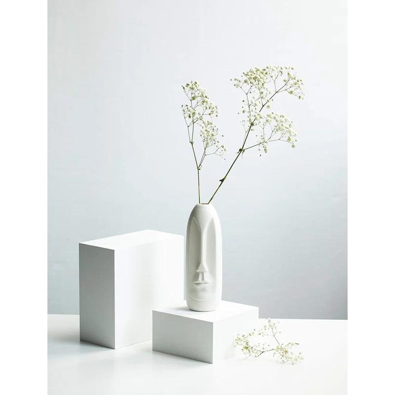 Face Vase Set of 2 - White Modern Vase. Ceramic Statue Human Face Vase Decor and Sculpture Decor