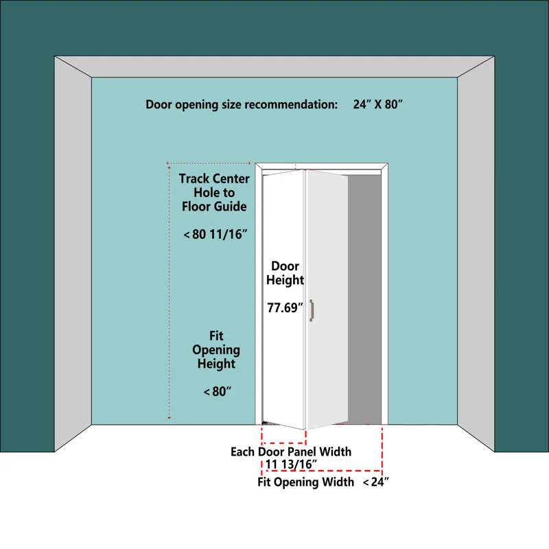 DOOOLI Glass Bifold Door - 3 Lite Transparent Glass Design With Bifold Door Lock & T Shape Handle
