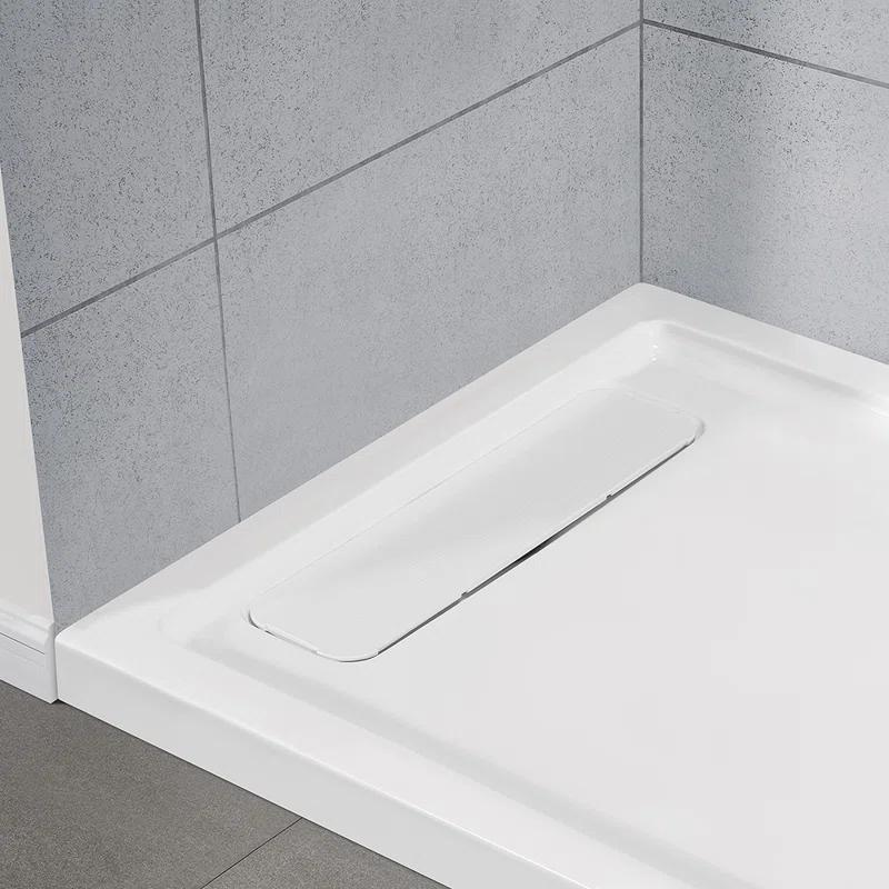 OVE Decors 72" x 36" Rectangle Shower Base Pan, White Acrylic, Hidden Side Drain, Reversible Design