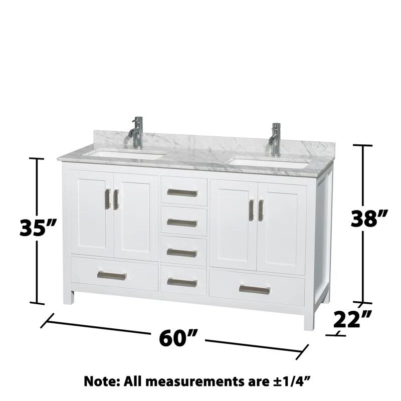 Wyndham Collection Sheffield 60" Freestanding Double Bathroom Vanity with Marble Top