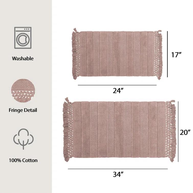 French Connection French Connection Safira Fringe Cotton 2 Piece Bath Rug Set