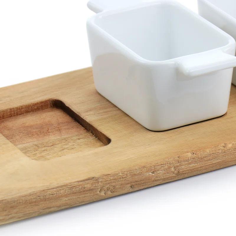 Gibson Elite Gibson Elite Gracious Dining 5 Piece Fine Ceramic Tidbit Dish Set With Acacia Wood Base