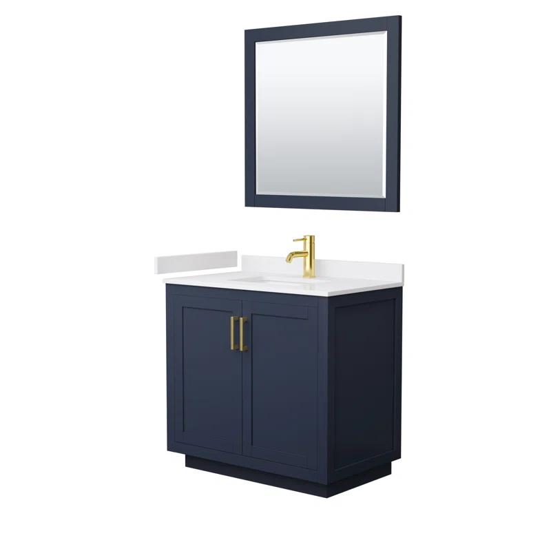 Wyndham Collection Miranda 36" Freestanding Single Bathroom Vanity with Cultured Marble Top with 34" Mirror | Wayfair