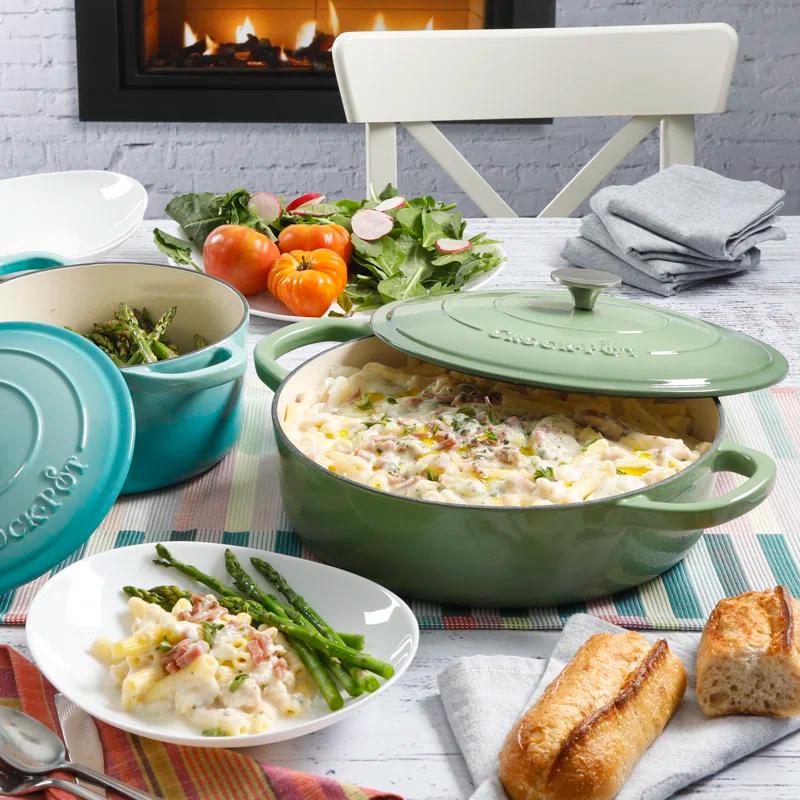 Crock-pot Crock Pot Artisan 5 Quart Round Enameled Cast Iron Braiser Pan With Self Basting Lid In Pistachio Green | Wayfair