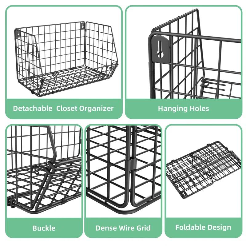 Rebrilliant Hanging Baskets For Organizing, 5 Tier Wall Basket Storage For Kitchen, Wire Closet Organizer Shelves For Small Space, Multifunctional Wall Mounted Baskets For Laundry Room, Pantry, Fruit