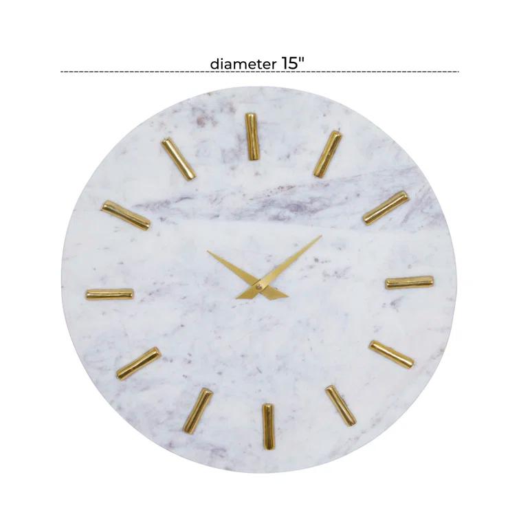 CosmoLiving by Cosmopolitan Marble Decorative Wall Clock with Gold Metal Accents