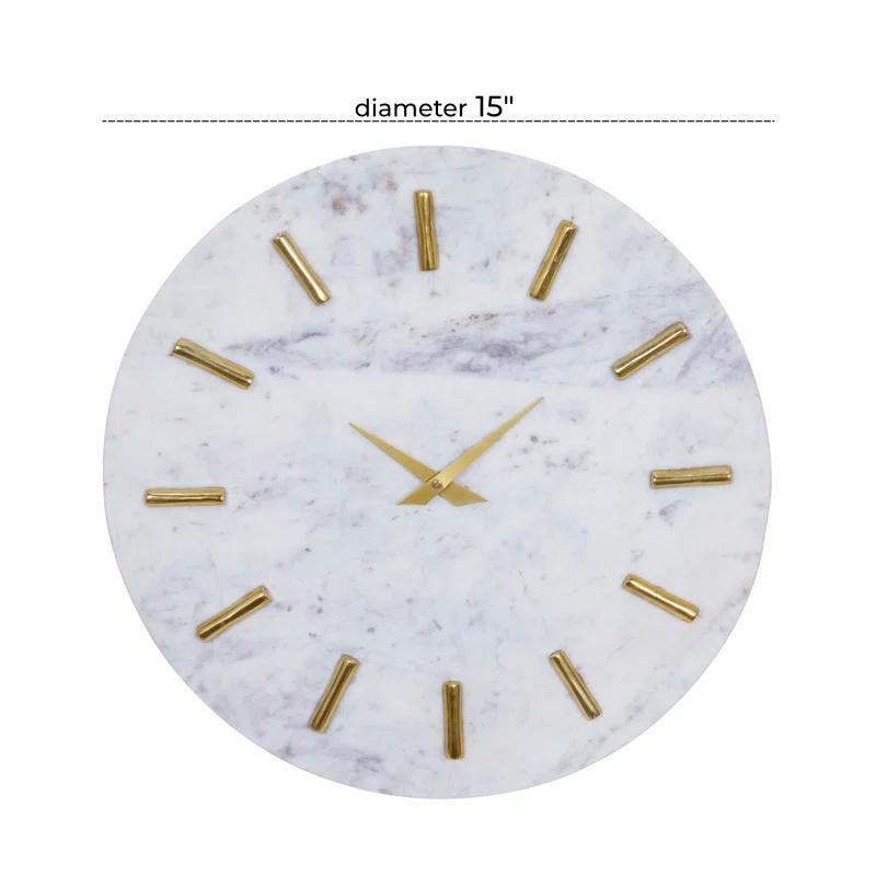 CosmoLiving by Cosmopolitan Marble Decorative Wall Clock with Gold Metal Accents