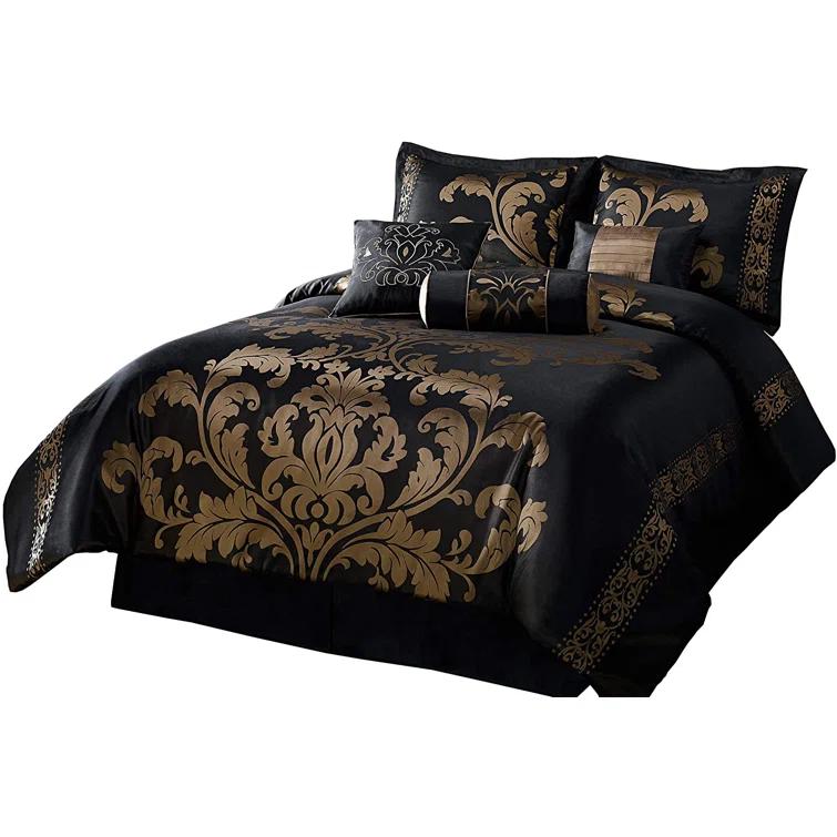 Chezmoi Collection Royale Jacquard Floral 7 Piece Comforter Set