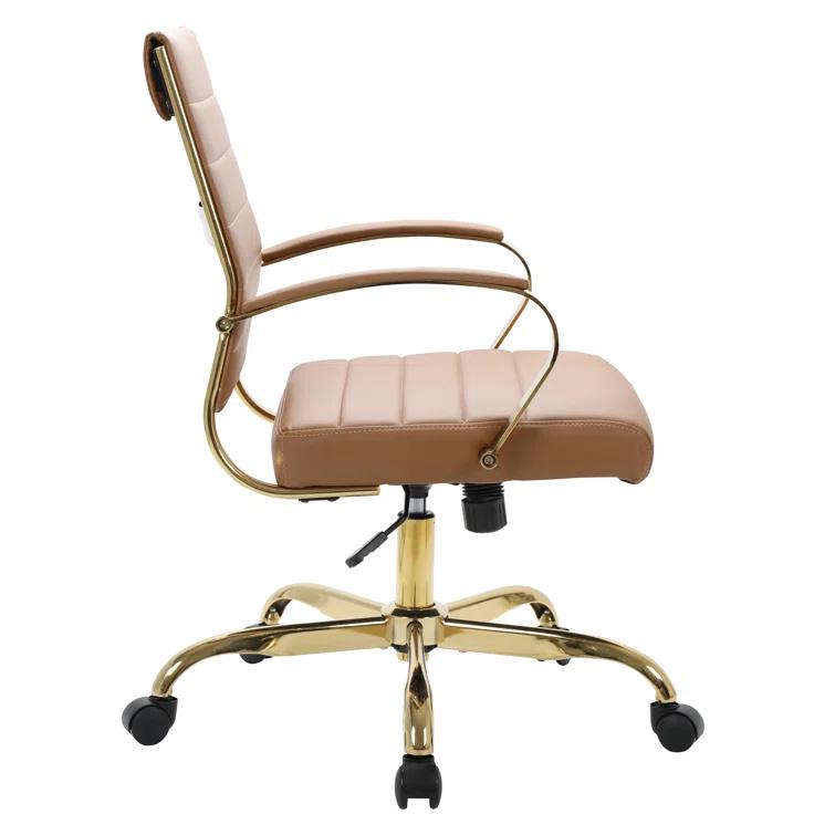 Everly Quinn Naudain Leather Office Chair – Modern Executive Swivel Task Chair with Wheels, Adjustable Height & Padded Arms for Desk or Conference Room
