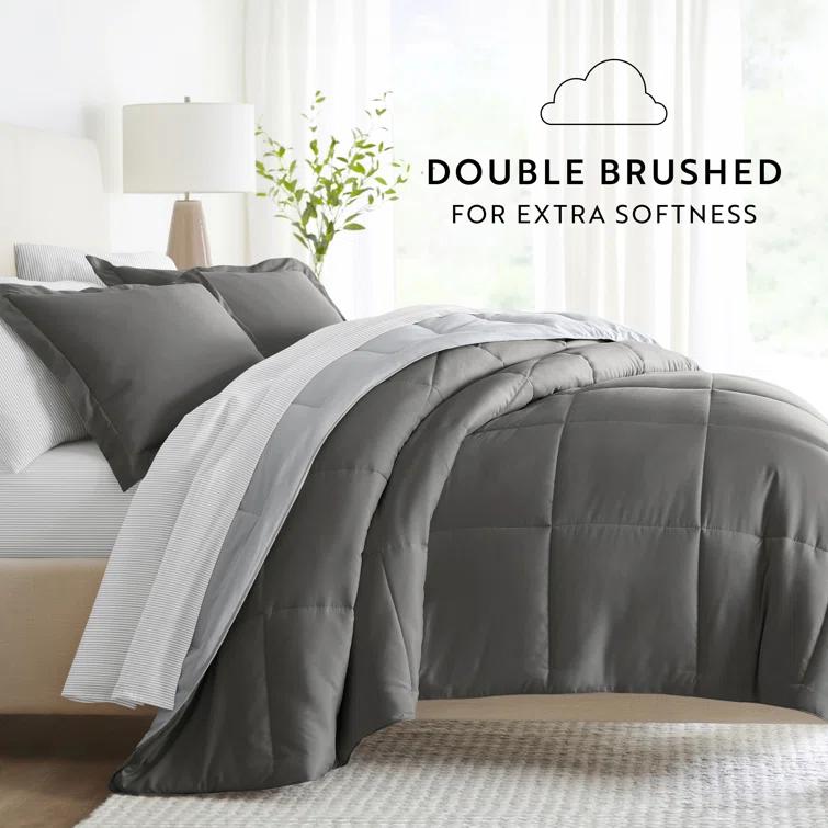 IEnjoy Home 7-Piece Reversible Bedding Bundle - Solid Comforter and Patterned Sheet Set
