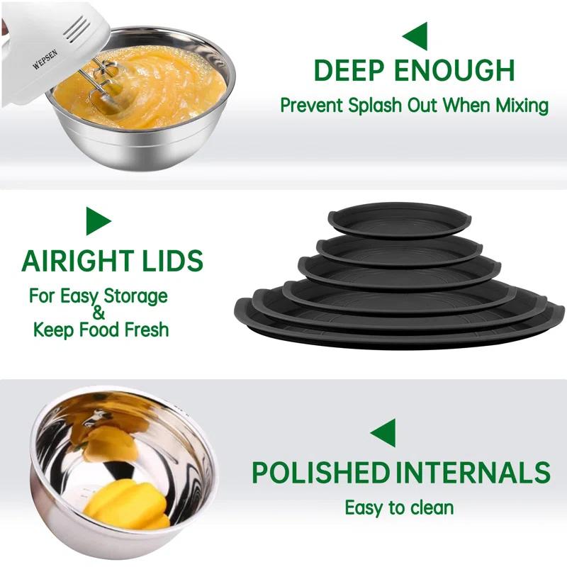 Mixing Bowls Set, 27PCS Stainless Steel Mixing Bowl With Lid Set, Large Nesting Bowls 7, 4.5, 3, 2.5, 2, 1.5QT, Measuring Cups And Spoons Baking Utensils Metal Bowl For Kitchen Prep