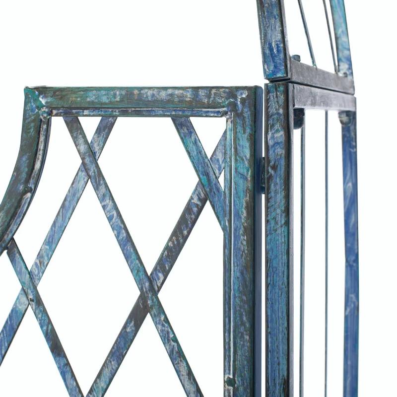 Antique Blue Iron Garden Arbor with Arch Design