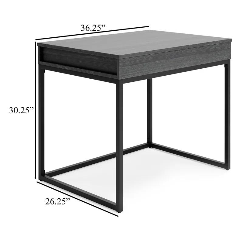 Benjara Yasmin Home Office Lift Top Desk, Dark Gray Wood, Black Metal, 36 Inch