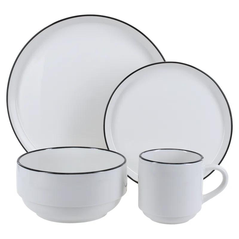 BIA Cordon Bleu BIA Cordon Bleu 16-Piece, Stackable Black Rim Dinnerware Set