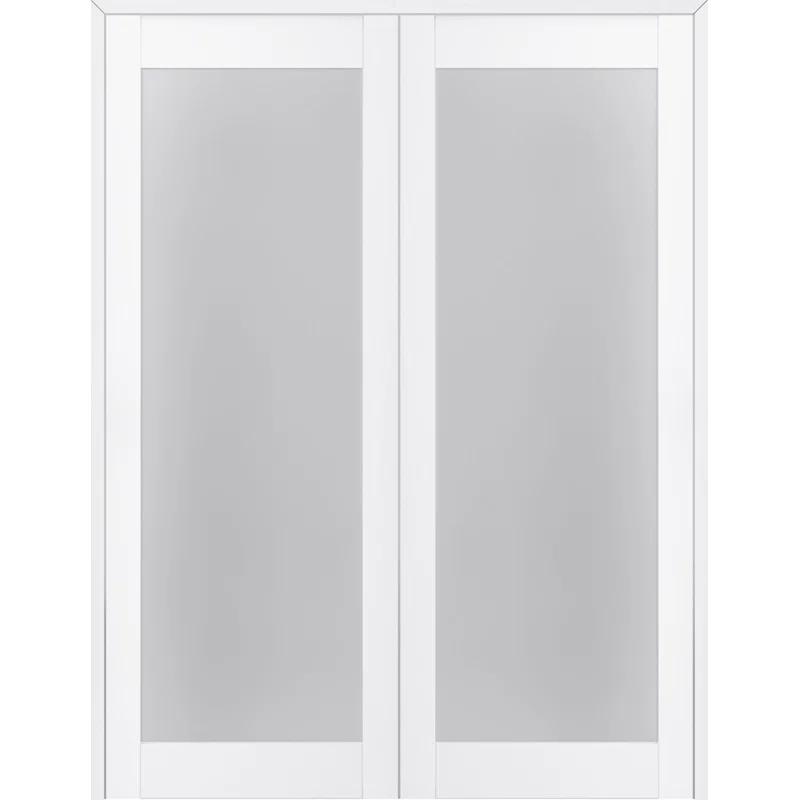 Palladio 207 Manufactured Wood and Full Lite Frosted Glass Composite Double Prehung French Door