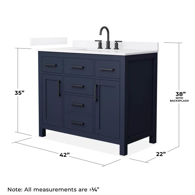 Wyndham Collection Beckett 42" Freestanding Single Bathroom Vanity with Quartz Top