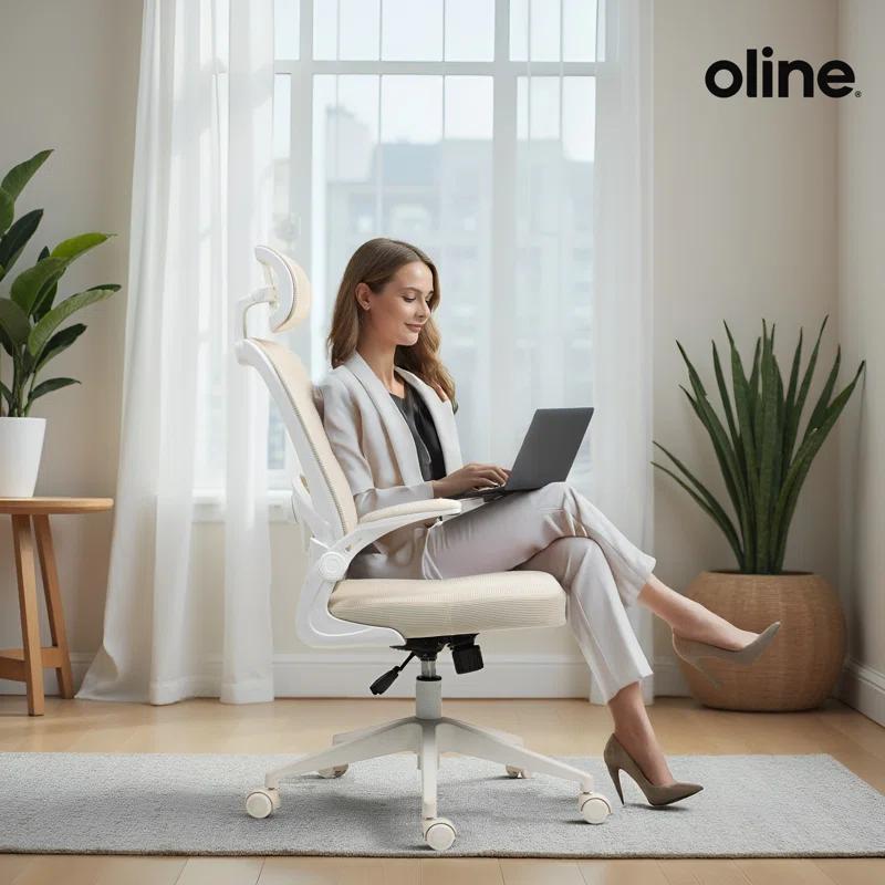 Oline Oline ErgoAir Ergonomic Office Chair – Adjustable Lumbar Support, Flip-Up Armrests, Mesh Computer Desk Chair, Swivel Rolling Executive Gaming Chair for Home & Office