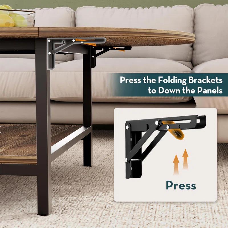 Coffee Table Mid Century Modern Extended Coffee Tables 2-Tier Storage Vintage Table For Living Room Farmhouse Center Table With Two Foldable Panel For Any Large Or Small Space