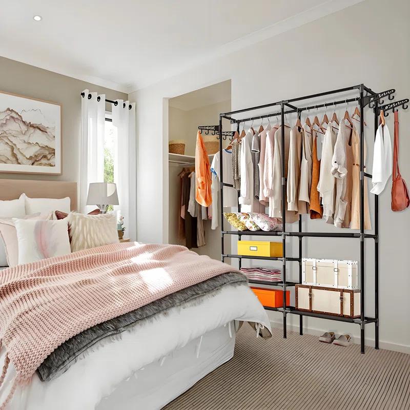 Rebrilliant 4-Tier Garment Rack,Clothes Rack with Extended Hanger,Freestanding Wardrobe Closet Clothing Rack