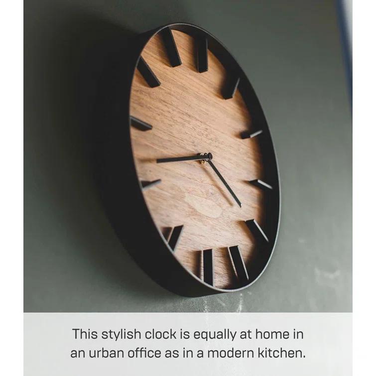 Rin Yamazaki Home Wall Clock, Modern Wood Home Decoration, Steel + Wood, Step Motion Second
