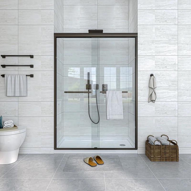 Waterpar WP1186072ORB 56''-60'' W x 72'' H Door Semi-Frameless Shower Door with Two Handles and Clear Glass