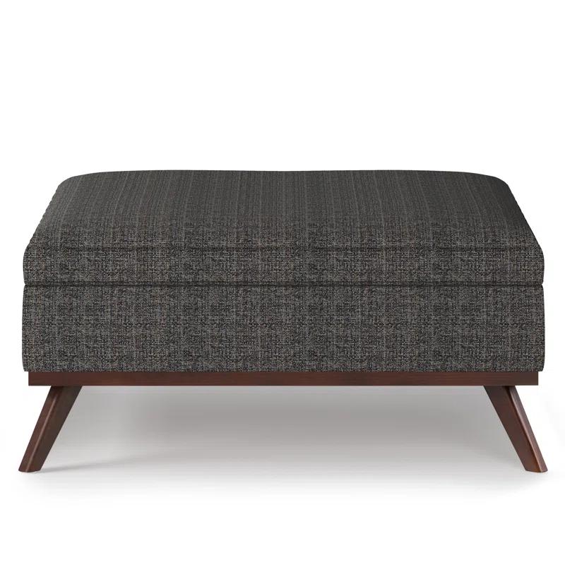 Simpli Home Owen 36"W Upholstered Square Coffee Table Storage Ottoman with Lift Top and Solid Wood Legs