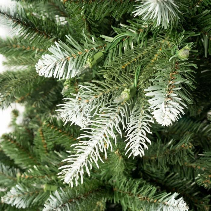 The Holiday Aisle® Traditional Pre-Lit Artificial Fir Christmas Tree, White Tip Warm Lighted Christmas Tree with Stand