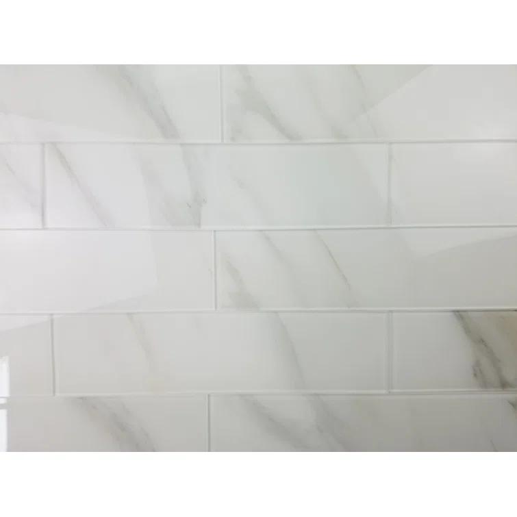 Abolos Nature 4 in. x 16 in. Marble Look Glass Straight Edge Large Format Subway Decorative Kitchen & Bathroom Wall Tile