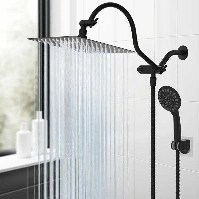 Hibbent Dual Shower Head Combo with Metal 8 Inch High Pressure Rainfall Shower Head  and Handheld Shower SCW01-HS070-SS080-CP