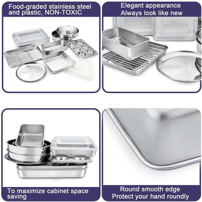 BOPWAY 12-Piece Stainless Steel Baking Pan Set