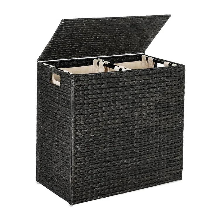 Bayou Breeze Large Water Hyacinth Double Laundry Hamper Basket w/ 2 Liner Bags, Handles