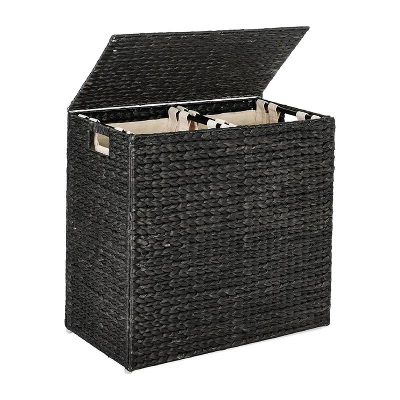 Bayou Breeze Large Water Hyacinth Double Laundry Hamper Basket w/ 2 Liner Bags, Handles
