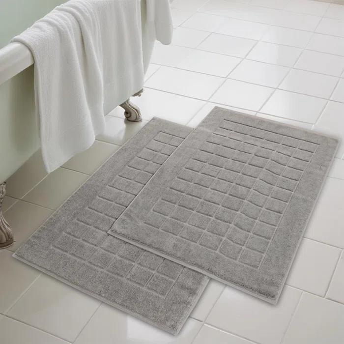 Nora Cotton Terry Solid Absorbent Thick Checkered Washable Bath Mat Set Of 2