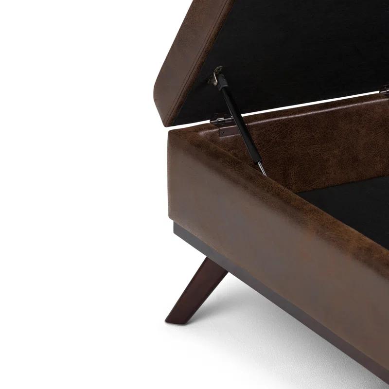 Simpli Home Owen 36"W Upholstered Square Coffee Table Storage Ottoman with Lift Top and Solid Wood Legs