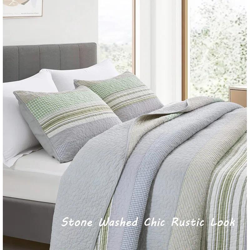 Chezmoi Collection Rene Lightweight Boho Chic Striped Cotton Quilt Set