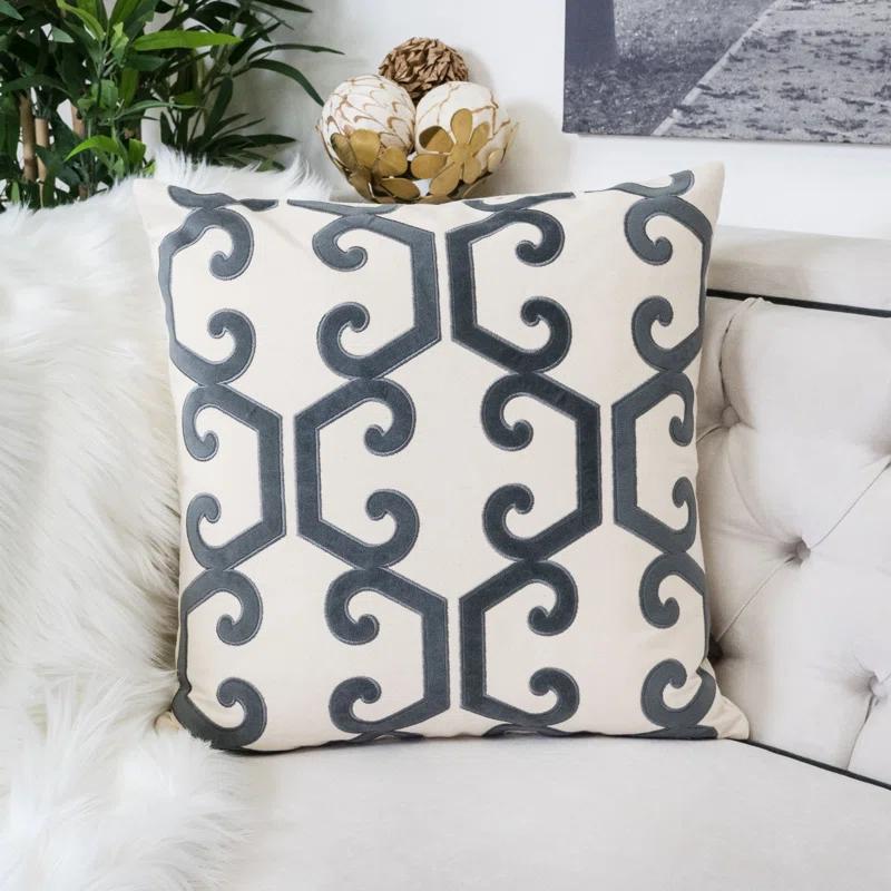 Homey Cozy Appliqued Cotton Indoor/Outdoor Throw Pillow