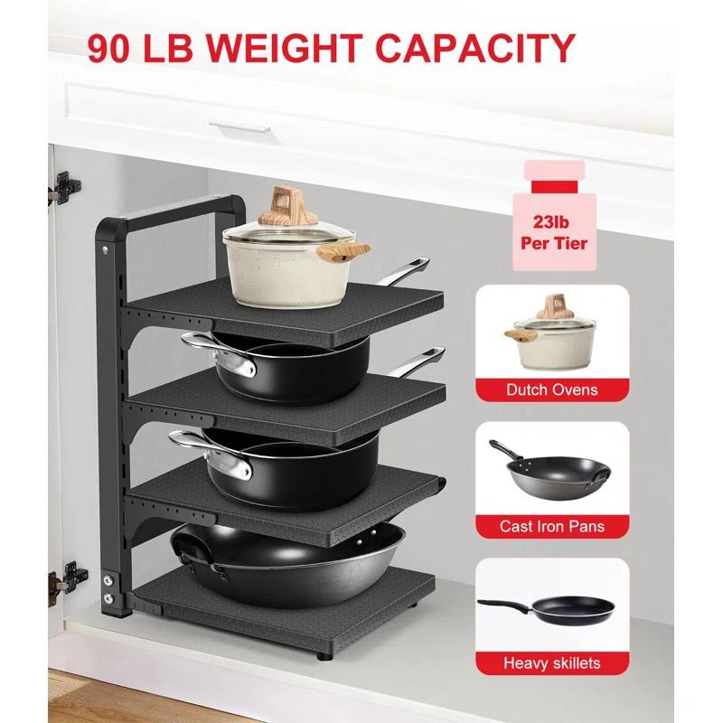 Prep & Savour Heavy Duty Pan Organizers For Cabinet & Counter 4 Tier Adjustable Pan & Pot Rack For Kitchen Cabinet Organizers And Storage