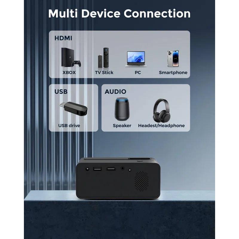 BEACHWATER POOL & SPA, LLC Mini Projector, 2025 Upgraded Full HD 1080P Support Video Projector, Portable Small Movie Projector, Compatible With Ios/Android/Windows/TV Stick/Box/USB/HDMI