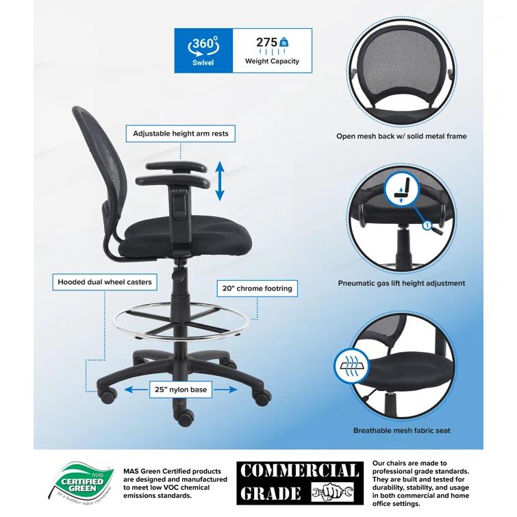 Boss Office Products Mesh Drafting Chair
