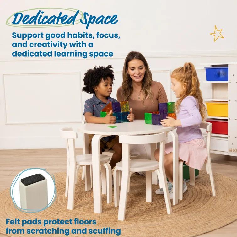 ECR4Kids Bentwood Round Table and Curved Back Chair Set, Kids Furniture, 5-Piece