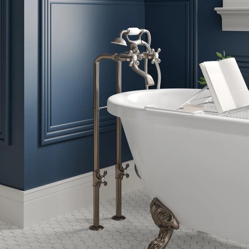 Kingston Brass Kingston Three-Handle 2-Hole Freestanding Tub Faucet with Supply Line and Stop Valve