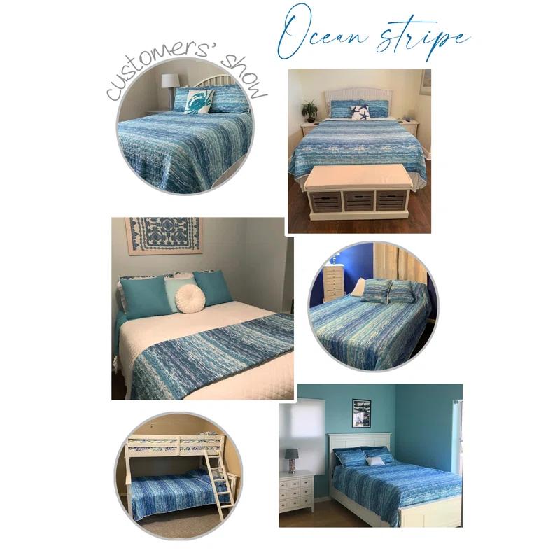 DESIGN STUDIO Ocean Stripe Blue All-Season Reversible Cotton Quilt Set