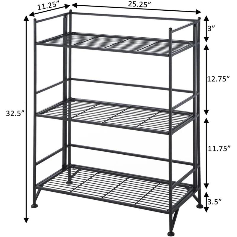 17 Stories 3-Tier Wide Folding Metal Shelf, Black