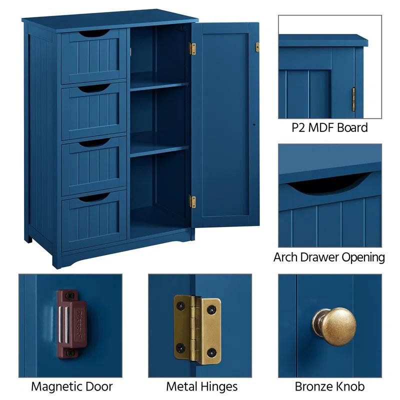 Wooden Bathroom Storage Organizer Cabinet with 4 Drawers and 1 Cupboard