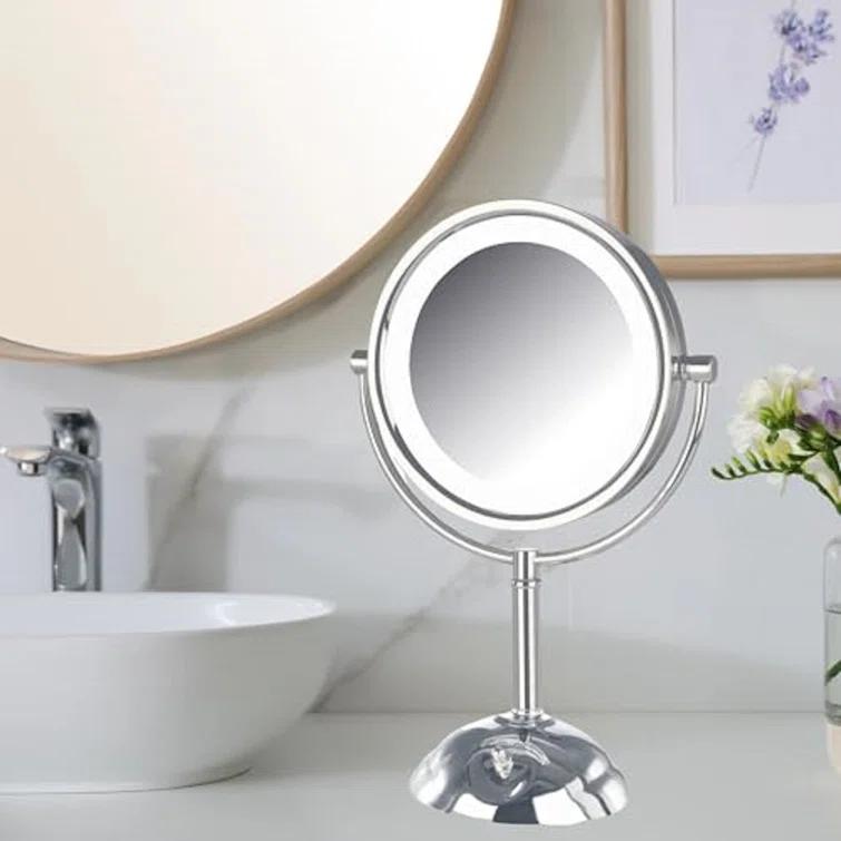 Symple Stuff 8.5" Lighted Tabletop Magnified Makeup Mirror, Plug In