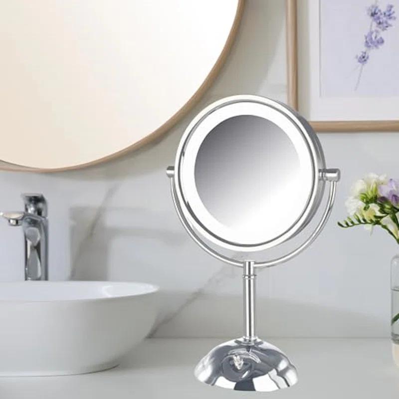 Symple Stuff 8.5" Lighted Tabletop Magnified Makeup Mirror, Plug In